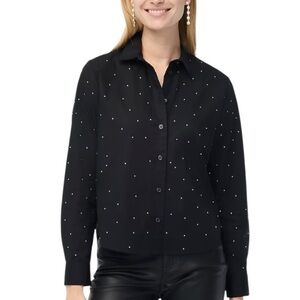 J. Crew ** Hotfix Jeweled Rhinestone Black Button Down Shirt NEW Medium CC968
